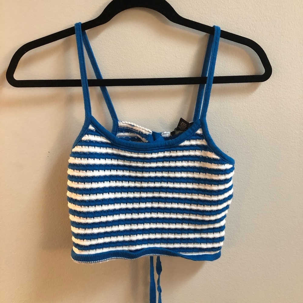 Blue and white Laceup crop top